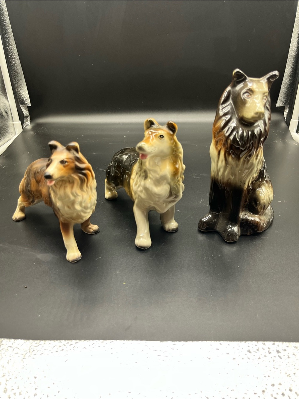 Brown Ceramic Collie Figurines Decorative Small Pet Statue Dogs Lassie